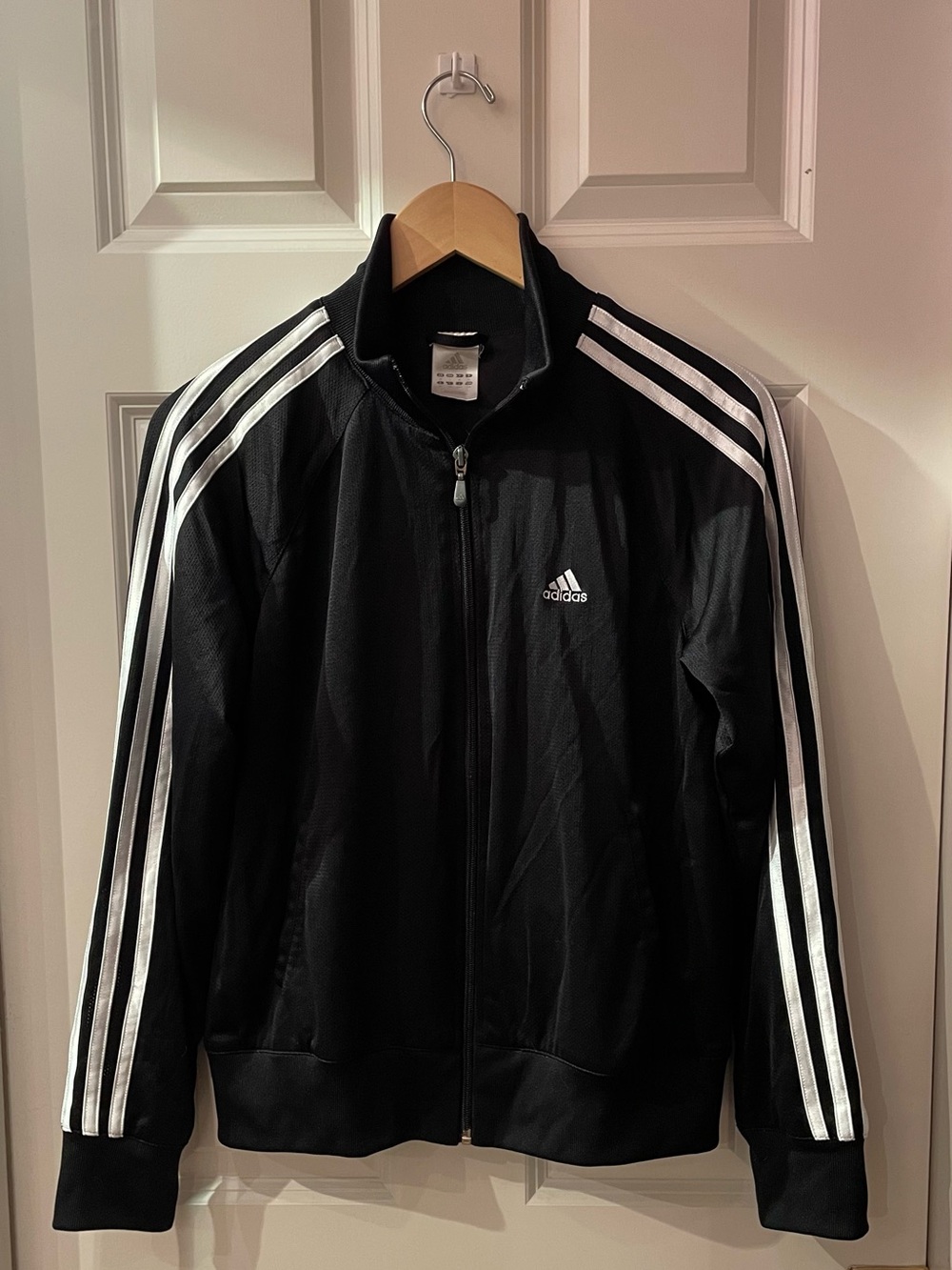 Vintage Y2K Adidas Black Track Jacket White 3-Stripe Women's Size L (2006)